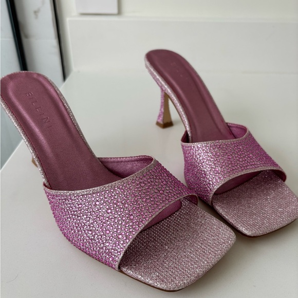 Billini Quay Pink Rhinestone Mid Stiletto Heeled Sandals NWT - Picture 1 of 11